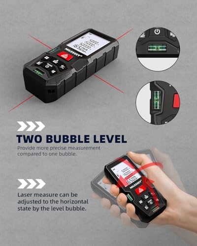 Image of 100m Digital Laser Distance Meter MiLESEEY with Electronic Angle Sensor, ±2mm Accuracy, Auto Level & Height Measurement, Area /Volume /Pythagoras Modes, Backlit LCD, IP54, Battery Included
