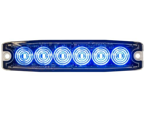 Image of Buyers Products 8892204 5 Inch Blue LED Strobe Light, Ultra‑Thin Surface Mount Warning Light, 6 LEDs, 23 Flash Patterns, Aluminum Housing, IPX8 Waterproof, for Trucks and Utility Vehicles