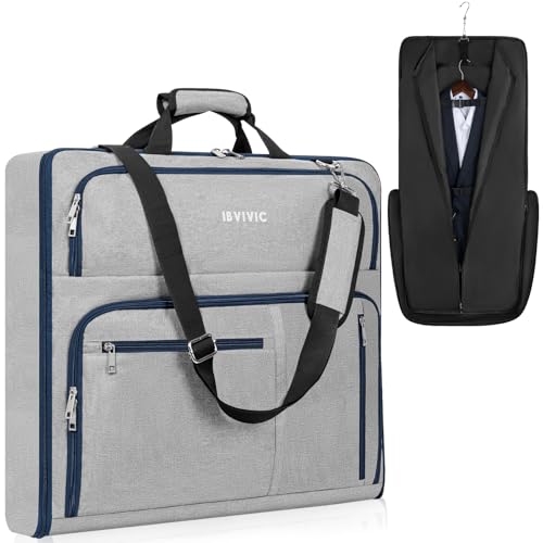 Garment Bags for Travel, Carry On Garment Bag for Hanging Clothes Large Suit Travel Bag Convertible Travel Garment Bag for Shirts, Dresses, Coats (Grey) - Main Image