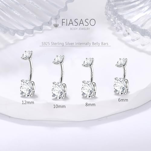 FIASASO 14G Surgical Steel G23 Titanium Sterling Silver 14K Gold Belly Button Rings for Women Round Cubic Zirconia Navel Barbell Stud Hypoallergenic Body Piercing Jewelry3