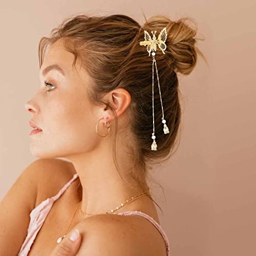 SANNIDHI Metal Butterfly Hair Clips Tassel Hair Clip For Girls, Trendy Clip Hair Accessories For Women's Girls, 2 Pack, Gold 3 418vuz7HCQL. SL500