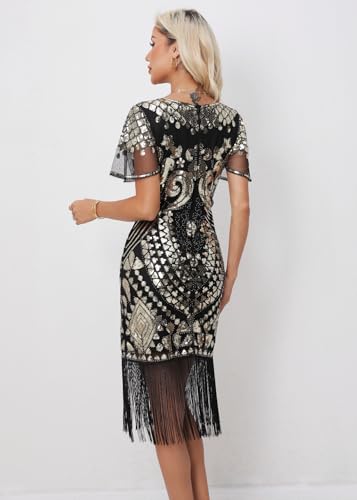 1920s Gatsby Flapper Dress Sequin Beaded Tassel Vintage Evening Gown4