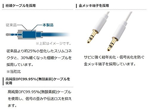 エレコム ステレオミニプラグ オーディオケーブル 極細スリムコネクタ 金メッキ ホワイト 1m DH-MMIP10WH 2zzhgl6 Amazon | エレコム ステレオミニプラグ オーディオケーブル 極細スリム