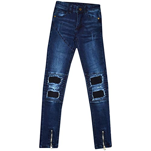 Kids Boys Stretchy Jeans Dark Blue Ripped Denim Skinny Pants Trousers 5-13 Years2