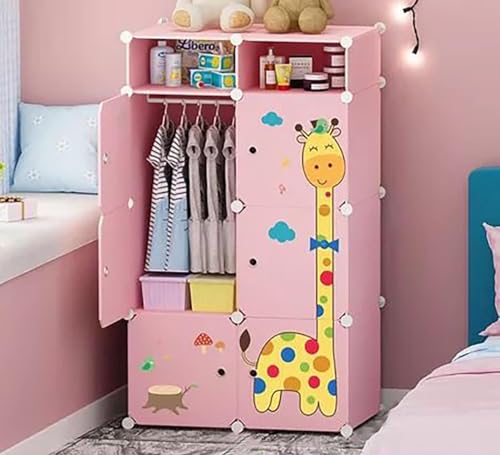 Image of Sunderlook Plastic Wardrobe for Kids Clothes - Collapsible Wardrobe, Easy to Use Anti-Skid & Non-Slip Effective Professional Foldable Plastic Cupboard for Kids, Home (Pink-R4, 8 Door)