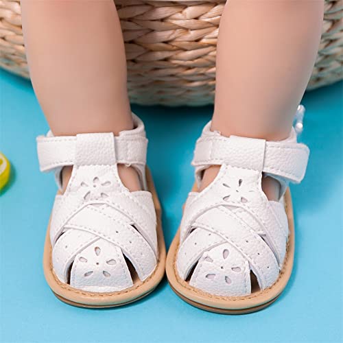 Image of Meckior Baby Toddler Infant Girls PU Leather Soft Open Toe Summer Sandals Flower Princess Flat Shoes