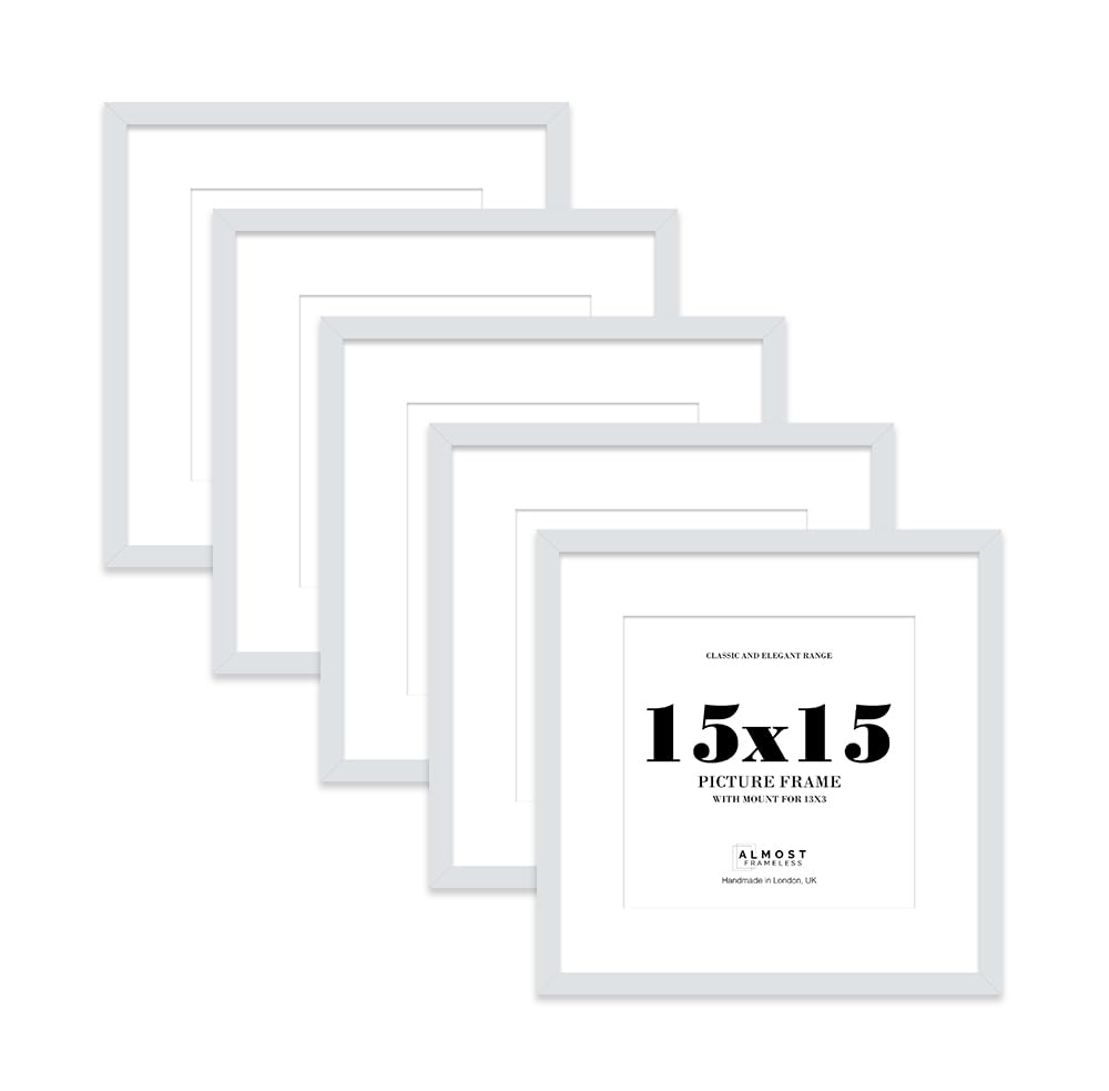15x15 Light Grey Picture Frame with Mount for 13x13 Photos, Prints - Modern Square Wall Frame, Set of 5