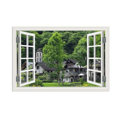 Tableau decoration murale fenetre bois salon poster fausse fenetre 90x60