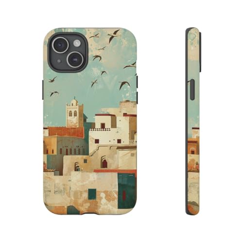 Coque iPhone 15 Plus Illustration Ville Marocaine Rigide Mate Fine