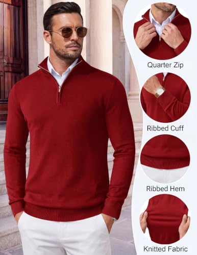 Image of COOFANDY Men's Quarter Zip Up Sweaters Slim Fit Lightweight Mock Pullover