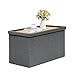 B FSOBEIIALEO Storage Ottoman with Tray, Linen Coffee Table Folding Long Shoes Bench Footstool, Dark Grey 30'x15.74'x15'