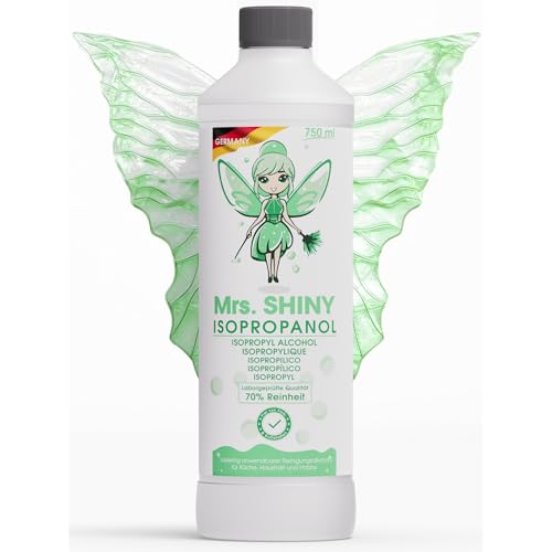 Mrs. SHINY ISOPROPANOL 70% – Reinigungsalkohol Isopropanol – Reiniger für Haushalt, Industrie, Elektronik – Entfettungs + Lösungsmittel – rückstandsfrei – Isopropylalkohol 1x 750ml