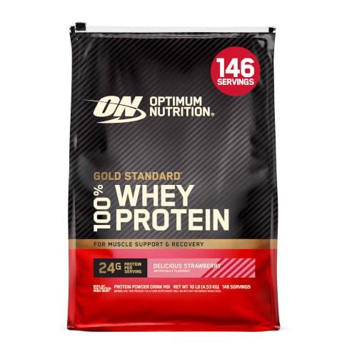 Image of Optimum Nutrition Gold Standard Whey Protein, Delicious Strawberry, 10 LB