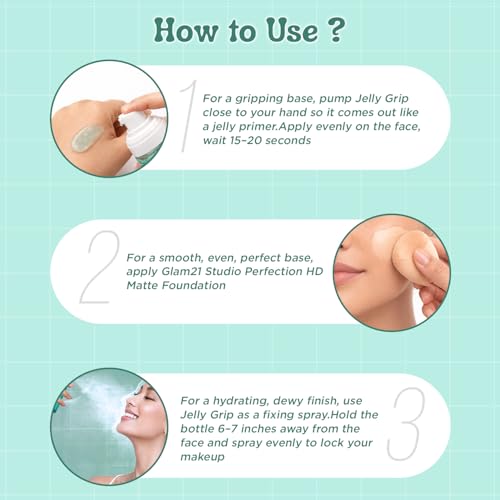Image of Glam21 Jelly Grip Hydrating Setting Spray & Primer Mist with Aloe Vera & Sodium Hyaluronate - Lightweight Dewy Finish Makeup Grip Spray, Long-Lasting Smudge-Proof Hold | 60ml