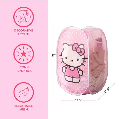 Image of Idea Nuova Sanrio Hello Kitty Pop-Up Hamper,Collapsible Laundry Basket with Durable Handles,Lightweight Storage Bin for Kids' Bedroom, Nursery, or Playroom,Pink
