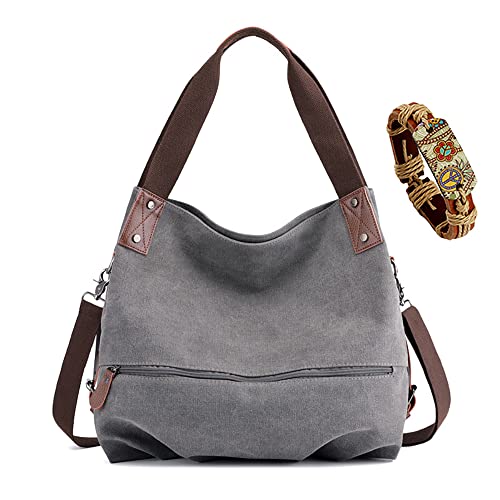 Bolsa Feminina Lona Vintage Bolsa de Ombro Casual (Cinza)