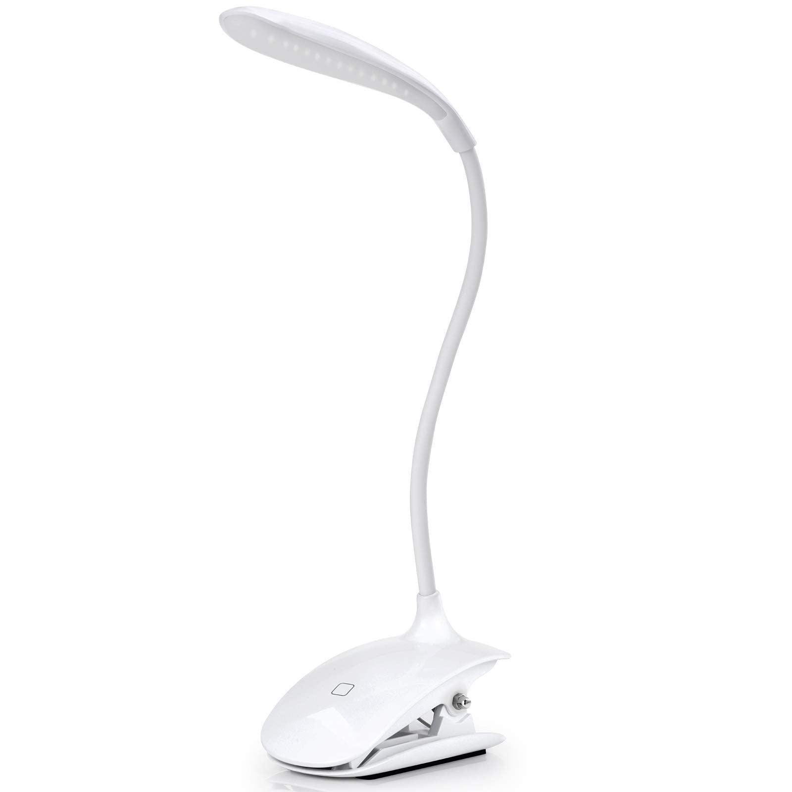 Lámpara de lectura LED para libro – Lámpara de escritorio con pinza recargable con cable USB, 3 niveles de brillo a elegir – Blanco