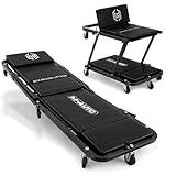 M-AUTO Heavy-Duty Convertible Mechanic Creeper, Z-Creeper 2-in-1 Creeper and Seat 48" Padded Adjustable Headrest Roller Garage Chair with 7 Swivel Casters for Washing, Detailing, Maintenance, Black