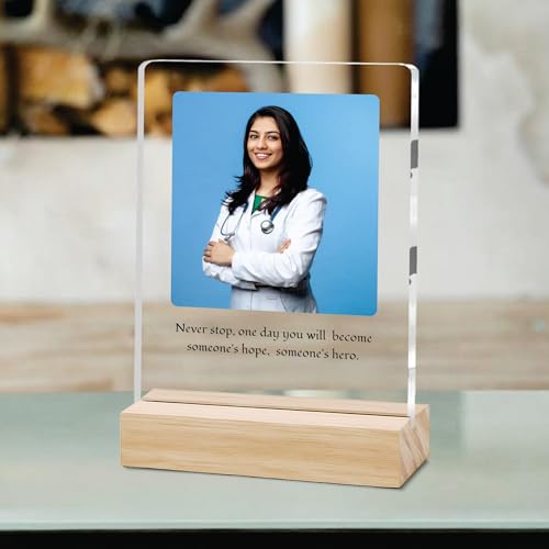 Image of Giftplease Best Doctor Photo Plaque with Wooden Stand | Personalised Gift for Doctors | Thank You Gift for Medical Professionals | Home Office Table Decor |Appreciation Frame for Doctor DCT 06