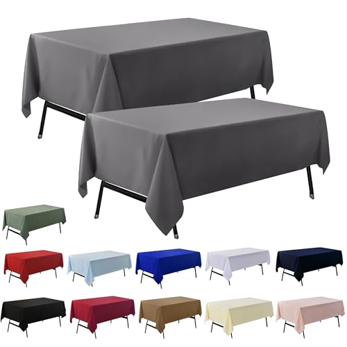 Image of 2-Pack 60x102 inch Grey Table Cloths, Solid Stain and Wrinkle Resistant Oblong Tablecloth, Premium Plain Weave Polyester Fabric Rectangle Table Linen Covers for Hotel, Wedding