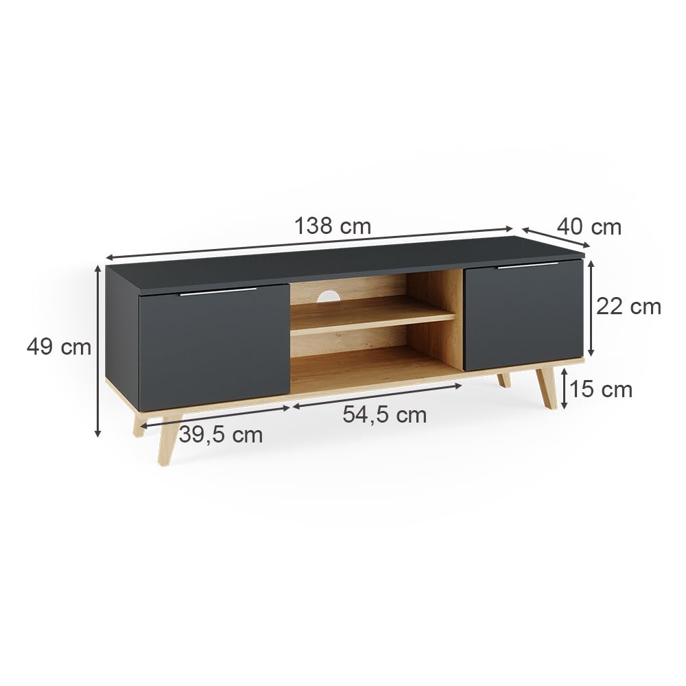 Vicco Mobile tv Nautica, Antracite, 138 x 49 cm | per il posizionamento di dispositivi TV e accessori multimediali