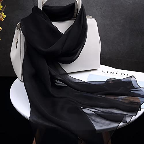 Lepsjgc Natural Silk Scarf Black Color 100% Real Silk Scarf Women Thin Chiffon Silk Shawls Wraps For Ladies Solid (Color : Black, Size : 250-135Cm) #TOP1
