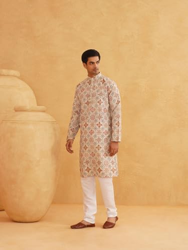 Image of Sojanya (Since 1958 Men'S Cotton Linen Blue Foil Printed Only Long Kurta