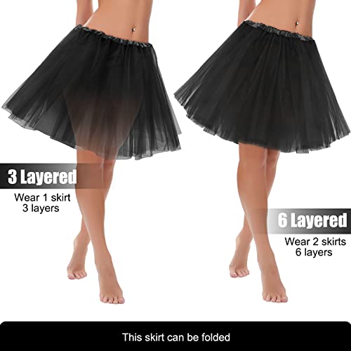 2 Packs Tutu Skirt Elastic Lady Teen Adult Tulle Tutu Skirt Short Ladies 80'S Tutu 3 Layered Tulle Tutu Skirt (Black) #TOP1