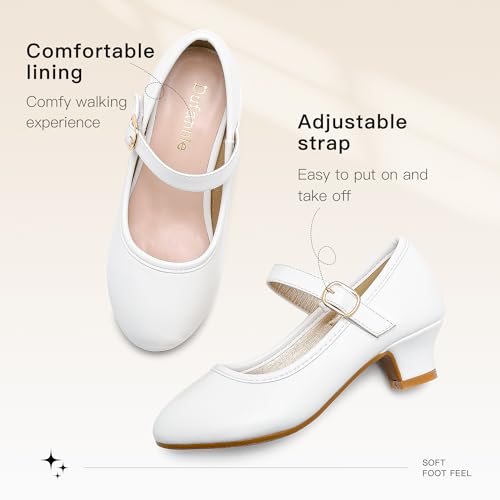 Image of Dufannie White Shoes for Girls Kids High Heels Church Shoes Cute Christmas Flats for Girls Formal Princess Dress Shoes for First Communion Easter Little Big Kid Toddler(3306White 9)