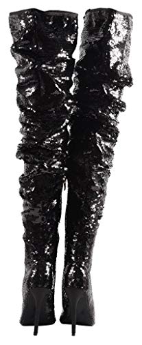 Camssoo Women's Sparkle Sequins Over The Knee Boots Fashion Sexy High Heels Thigh High Boots Open Toe Party Dance Stiletto Knee High Boots Black Size Us 10.5 Cn44 #TOP4
