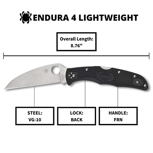 Spyderco Endura 4 Lightweight Signature Knife With 3.78" Vg-10 Steel Wharncliffe Blade And Black Frn Handle - Plainedge - C10Fpwcbk #TOP4