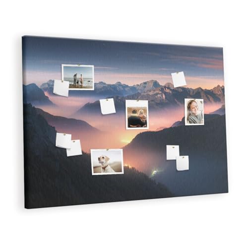 Tableau mémo mural en liège 140x100 cm avec cadre métallique imprimé montagne
