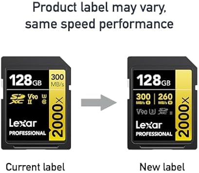 Lexar Profesyonel 2000x 128GB SDXC UHS-II Kart, 300MB/s'ye Kadar Okuma, DSLR, Sinema Kalitesinde Video Kameralar (LSD2000128G-BNNNU)