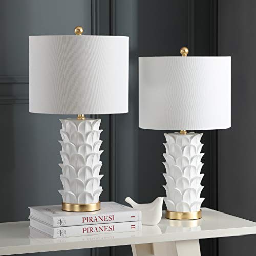 Safavieh Lighting Collection Nico White/ Gold Leaf 25-Inch Bedroom Living Room Home Office Desk Nightstand Table Lamp Set Of 2 (Led Bulbs Included) #TOP1