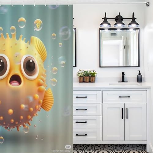 Poisson rideau de douche anti-éclaboussures lavable en polyester