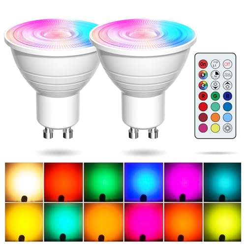DoRight MR16 GU10 Colour Changing Dimmable LED Bulbs, 12 Colors, Cold White 3W RGB Spotlight Bulb with Remote Control, Coloured Light Bulb (Pack of 2)…