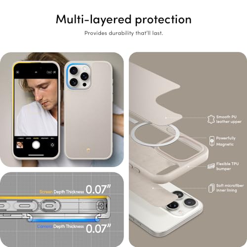 Image of Spigen Cyrill Kajuk Mag | iPhone 15 Pro Max Case | Beige iPhone 15 Pro Max Back Cover | Faux Leather+TPU+PC - Cream