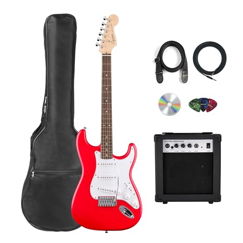 Fender Squier Stratocaster - Torino Red Bundle with Amplifier, Gig Bag, Strap, Instrument Cable, Picks, and Austin Bazaar Instructional DVD