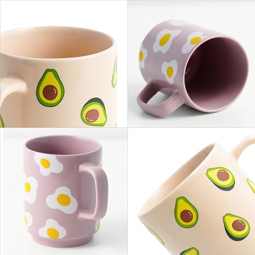 Image of Shay Ceramic Mug, 2 Pc, Egg & Avocado, 300ml | Glossy Finish | Ceramic Coffee Cup | Porcelain | Microwave Safe (Rise Mug - 2Pc - Egg & Avocado)
