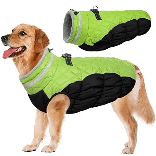 Image of LeLePet Warm Fleece Dog Jacket, XX-Large, Lime, Adjustable, Reflective, Water-Resistant, Windproof, Turtle Neck, for Small Medium Large Dogs