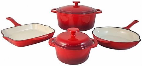 Fancy Cook 6 Pieces Enamel Cast Iron Red Cookware Set