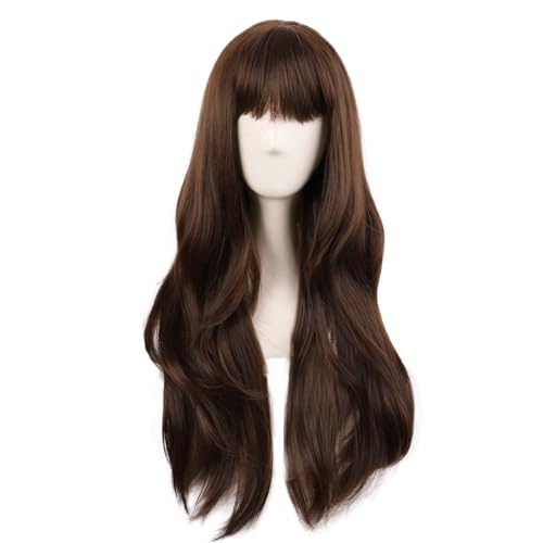 MapofBeauty 28 Inch/70 cm Long Curtain Bangs Synthetic Fiber Wavy Curly Heat Resistant Cosplay Party Wig...