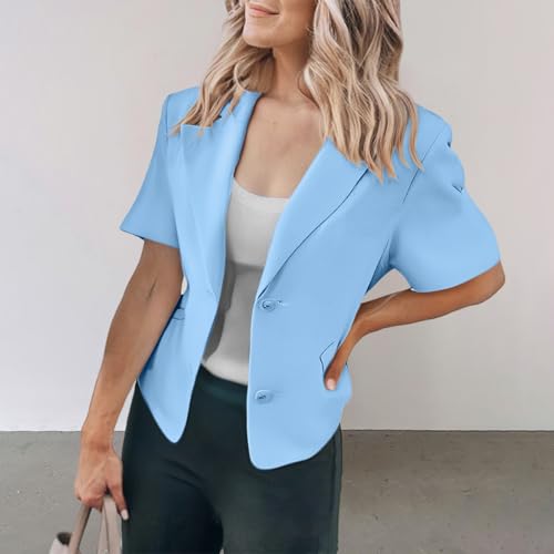 Summer Blazer for Women Casual Blazers Work Office Suit Open Front Short Sleeve Suit Lapel Jacket with Pockets2