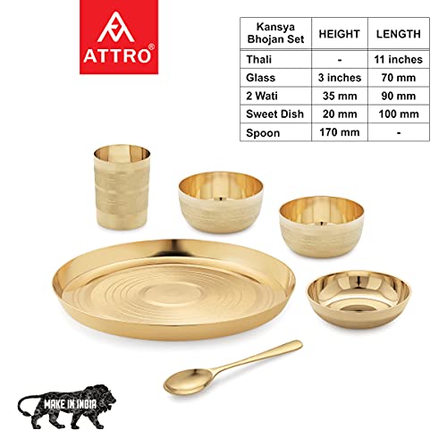 Image of Attro Satvik Kansa Silver Finish Dinner Set,6 Pieces,Gold