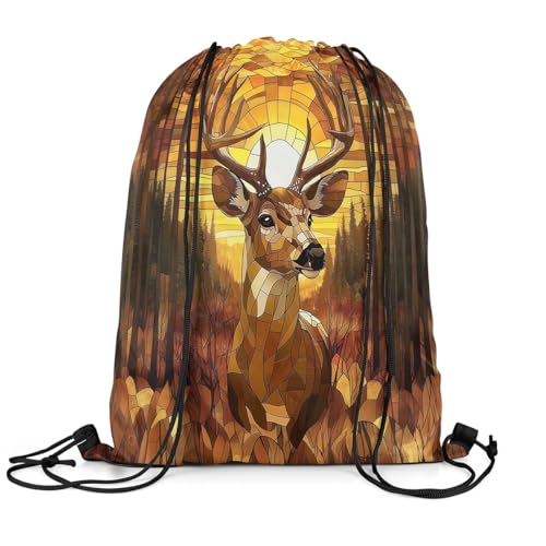 Manfei Deer Sports Backpack Baroque Style Drawstring Sackpack Wild Animal Sunset Drawstring Backpack for Women Gym Shopping Sport Yoga3