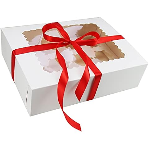 15pcs White Cupcake Boxes 12 Holes, Cake Boxes Bakery Boxes for Pastries, Cookies and Muffins, Pastry Boxes with Transparent Window & Inserts Cover