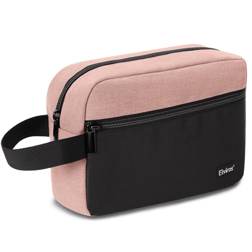 Elviros Travel Toiletry Makeup Bag for Women Hanging Toiletries Dopp Kit Small Bathroom Hygiene Tool and Medicine bag for Traveling Essential Shaving Pouch,Gifts for Women(Pink&Black)