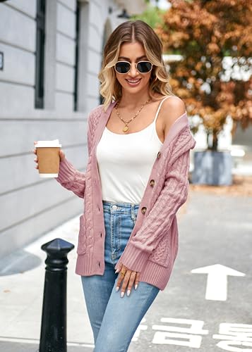 Image of Womens Cardigan Sweaters Cable Knit Sweater 2026 Fall Winter Chunky Open Front Button Down Coats with Pockets