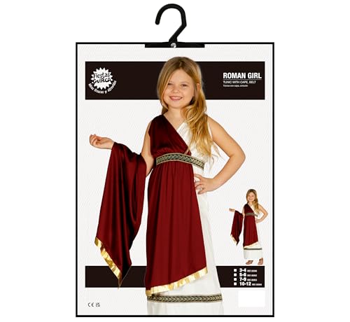 FIESTAS GUIRCA | Disfraz de Romana Infantil (10-12 años) - Túnica, Capa y Cinturón - Disfraces de Romanos y Griegos para Halloween, Carnaval y Fiestas de Disfraces - Ideal para Niñas - Granate y Beige