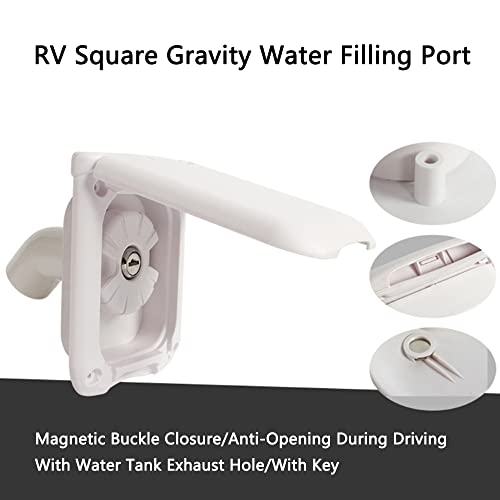 Image of Water Locking Cap, 1 PC RV Square Fresh Water Locking Cap Replacement Compatible with Camping Trailer Gravity RV (White)